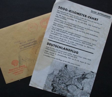 Shell Informationsheed "2000 Kilometer Fahrt" 1934 with original envelope (6686)